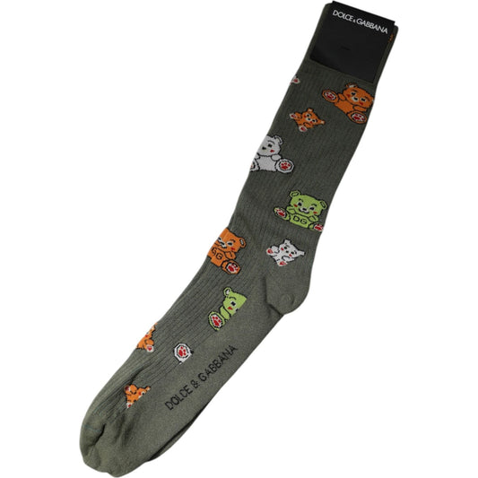 Dolce & Gabbana Dolce & Gabbana Green Nylon DG Bear Printed Mid Calf Socks SCS2252-XL 1728,67345645728,Accessories,Dolce & Gabbana,Green,Material: 52% Nylon 47% Cotton 1% Elastane,Men,Men - Accessories,New with tags,Socks - Men - Accessories,XL