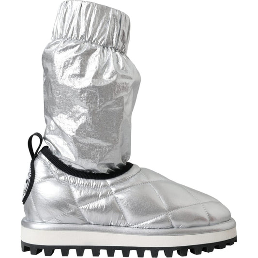 Dolce & Gabbana Dolce & Gabbana Metallic Silver Quilted Logo Patch Boot Shoes LA11147-39 1728,67345645728,Boots - Women - Shoes,Dolce & Gabbana,EU39/US8.5,Material: 90% Nylon 10% Viscose,New with tags,Silver