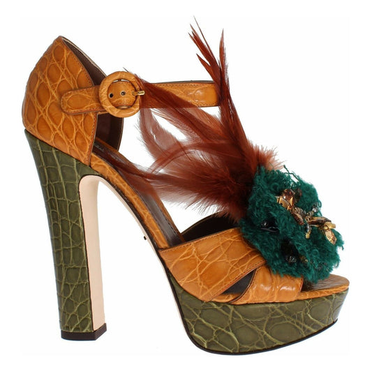 Dolce & Gabbana Dolce & Gabbana Multicolor Crystal Ankle Strap Platform Sandals LA1119-36 1728,67345645728,Dolce & Gabbana,EU36/US5.5,EU37/US6.5,EU38.5/US8,EU38/US7.5,Leather,Material: Skin,New with tags,Orange,Sandals - Women - Shoes,Women