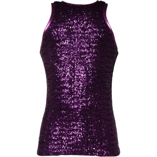 Dolce & Gabbana Dolce & Gabbana Purple Sequin Round Neck Sleeveless T-shirt TSH87106-48 1728,67345645728,Dolce & Gabbana,IT48 | M,Material: 94% Nylon 6% Elastane,Men,New with tags,Purple,T-Shirts - Men - Clothing
