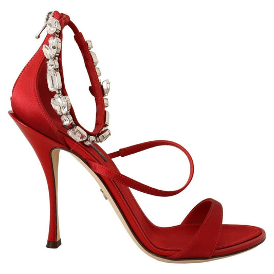 Dolce & Gabbana Dolce & Gabbana Red Crystal-Embellished Heel Sandals LA9271-38 1728,20% Calf,27% Silk,50% Rayon,67345645728,Dolce & Gabbana,EU38/US7.5,Material: 3% Goat,New with tags,Red,Sandals - Women - Shoes,Women