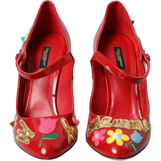 Dolce & Gabbana Dolce & Gabbana Red Leather Embellished Mary Jane Pumps Heels Shoes LA10721-40 1728,67345645728,Dolce & Gabbana,EU40/US9.5,Material: Leather,New with tags,Pumps - Women - Shoes,Red,Women