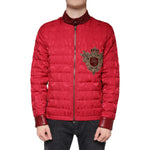 Dolce & Gabbana Red Quilted Bomber Gold Crown Logo Jacket Dolce & Gabbana Firebrick