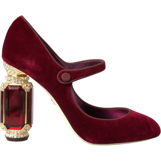 Dolce & Gabbana Dolce & Gabbana Red Velvet Gold Crystals Heels Mary Jane Shoes LA10580-40.5 1728,67345645728,Bordeaux,Dolce & Gabbana,EU40.5/US10,Material: 74% Cotton 26% Viscose Velvet,New with tags,Pumps - Women - Shoes,Women