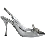 Dolce & Gabbana Silver Mesh Crystal Embellished Slingback Shoes Dolce & Gabbana Light Slate Gray