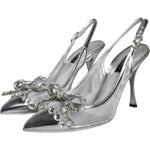 Dolce & Gabbana Silver Mesh Crystal Embellished Slingback Shoes Dolce & Gabbana Dark Gray