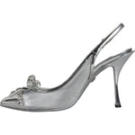 Dolce & Gabbana Silver Mesh Crystal Embellished Slingback Shoes Dolce & Gabbana Dark Gray