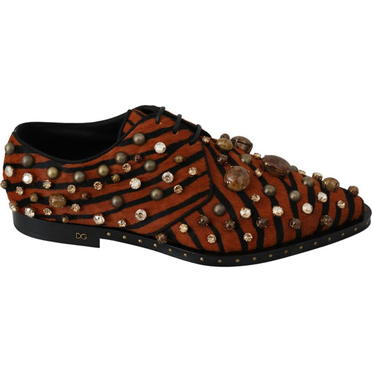 Dolce & Gabbana Dolce & Gabbana Tiger Pattern Crystal Embellished Flats LA7205-40 1728,67345645728,Dolce & Gabbana,EU40/US9.5,Flat Shoes - Women - Shoes,Material: Pony hair,New with tags,Orange,Women