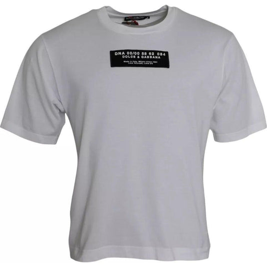 Dolce & Gabbana White Cotton DG Applique Men Casual T-shirt TSH86458-44