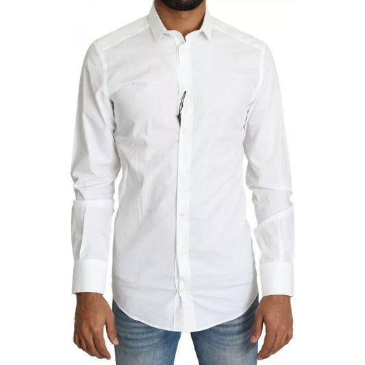 Dolce & Gabbana Dolce & Gabbana White Cotton Formal Dress Top GOLD Shirt TSH5370-37 1728,67345645728,Dolce & Gabbana,IT37 | XS,Material: 100% Cotton,Men,Preowned / Defect,Shirts - Men - Clothing,White