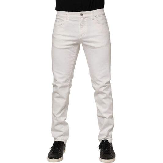 Dolce & Gabbana White Cotton Logo Plaque Slim Fit Denim Jeans PAN76405-48