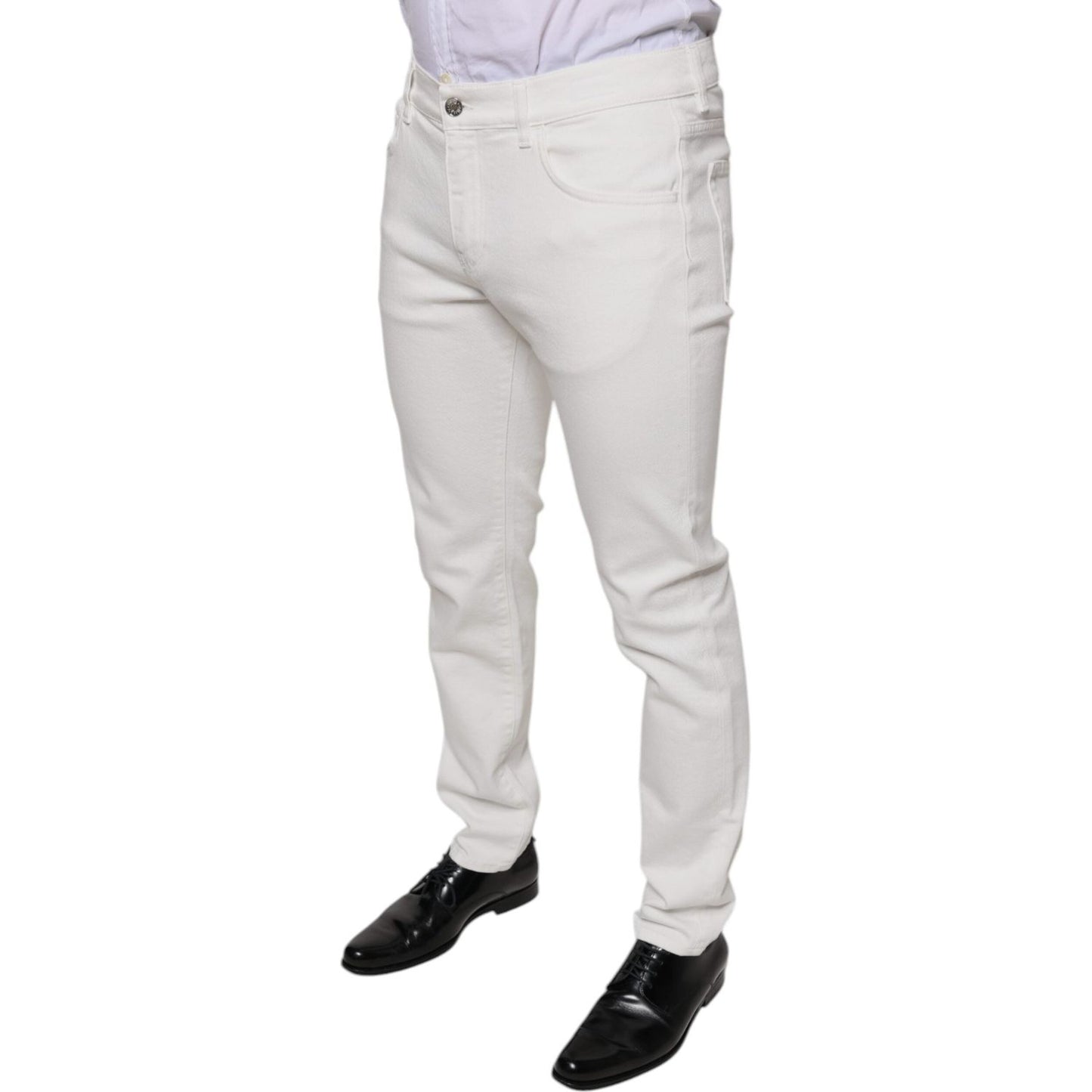 Dolce & Gabbana White Cotton Skinny Slim Men Denim Jeans PAN75597-48