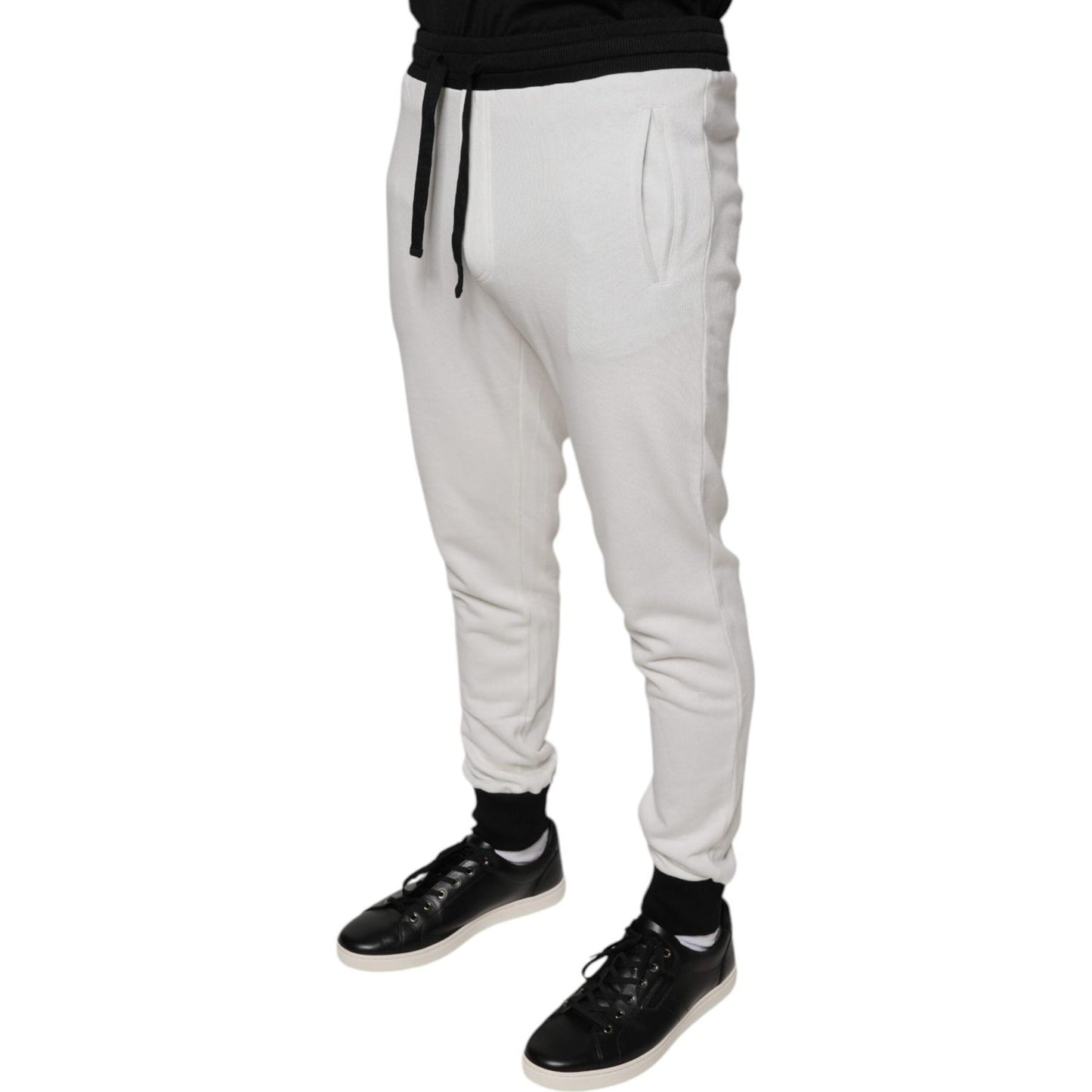 Dolce & Gabbana White Cotton Slim Men Jogger Sweatpants Pants PAN75564-46