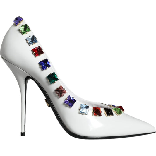 Dolce & Gabbana White Crystals Leather High Heels Pumps Shoes LA11361-39