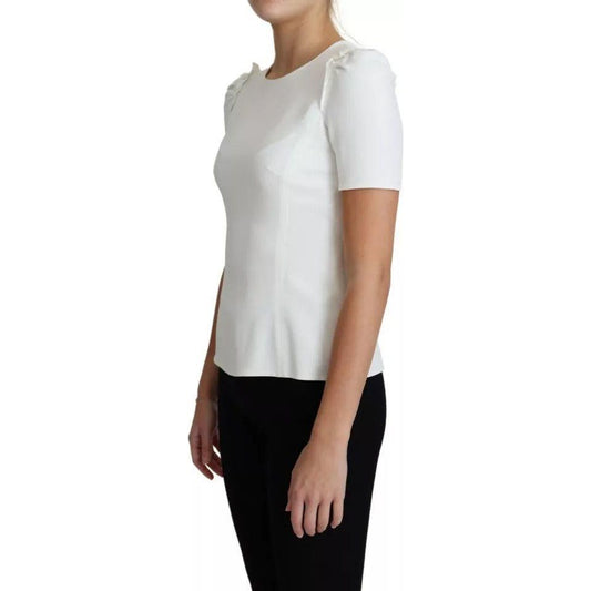 Dolce & Gabbana Dolce & Gabbana White Viscose Stretch Short Sleeves Blouse Top TSH5738-38 1728,67345645728,Dolce & Gabbana,IT38 | XS,Material: 51% Viscose 46% Acetate 3% Elastane,Preowned / Defect,Tops & T-Shirts - Women - Clothing,White,Women