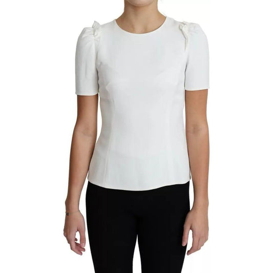Dolce & Gabbana Dolce & Gabbana White Viscose Stretch Short Sleeves Blouse Top TSH5738-38 1728,67345645728,Dolce & Gabbana,IT38 | XS,Material: 51% Viscose 46% Acetate 3% Elastane,Preowned / Defect,Tops & T-Shirts - Women - Clothing,White,Women