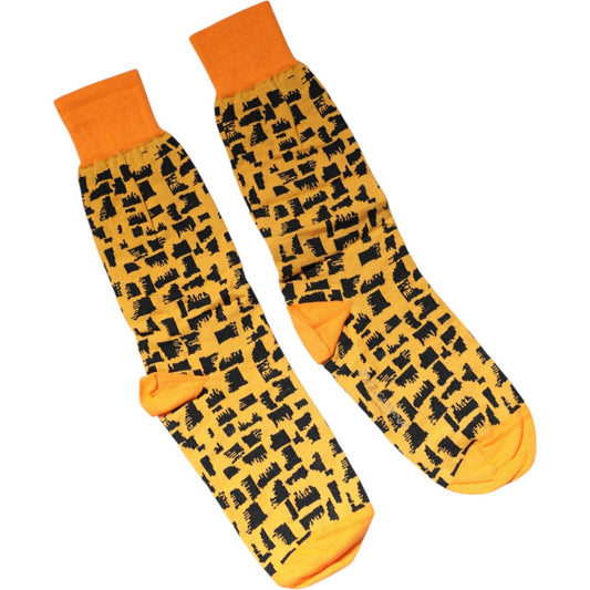 Dolce & Gabbana Dolce & Gabbana Yellow Black Print Mid Calf Men Socks SCS2251-M 1728,67345645728,Accessories,Dolce & Gabbana,M,Men,Men - Accessories,New with tags,Socks - Men - Accessories,Yellow