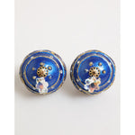 Dolce & Gabbana Gold Brass Blue Christmas Ball Crystal Drop Clip On Earrings with glitter and teardrop crystals