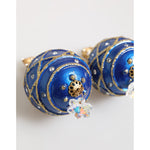 Dolce & Gabbana Gold Brass Blue Christmas Ball Crystal Drop Clip On Earrings with gold glitter and teardrop crystals