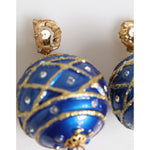 Dolce & Gabbana Gold Brass Blue Christmas Ball Crystal Drop Clip On Earrings with crystal embellishments