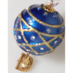 Dolce & Gabbana Gold Brass Blue Christmas Ball Crystal Drop Clip On Earrings with glitter and teardrop embellishment