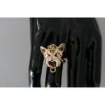 Dolce & Gabbana Gold Brass Resin Beige Dog Pet Accessory Ring worn on black mannequin hand