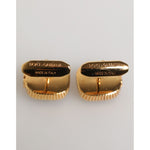 Dolce & Gabbana Gold Malachite Green Stone Square Men's Accessory Cufflink back view with brand markings, showcasing gold-tone detail.