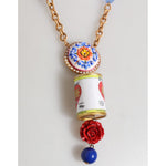 Dolce & Gabbana Gold Multicolor Amore Heart Can Beads Rose Pendant Necklace with floral medallion and rose accents