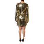 Dolce & Gabbana Gold Sequin Long Sleeve Mini Dress shown from the back, highlighting the glittery fabric with a zipper closure.