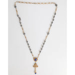 Dolce & Gabbana Gold Tone Beaded Chain Religious Cross Necklace with sterling silver chain and lobster closure, made in Italy.