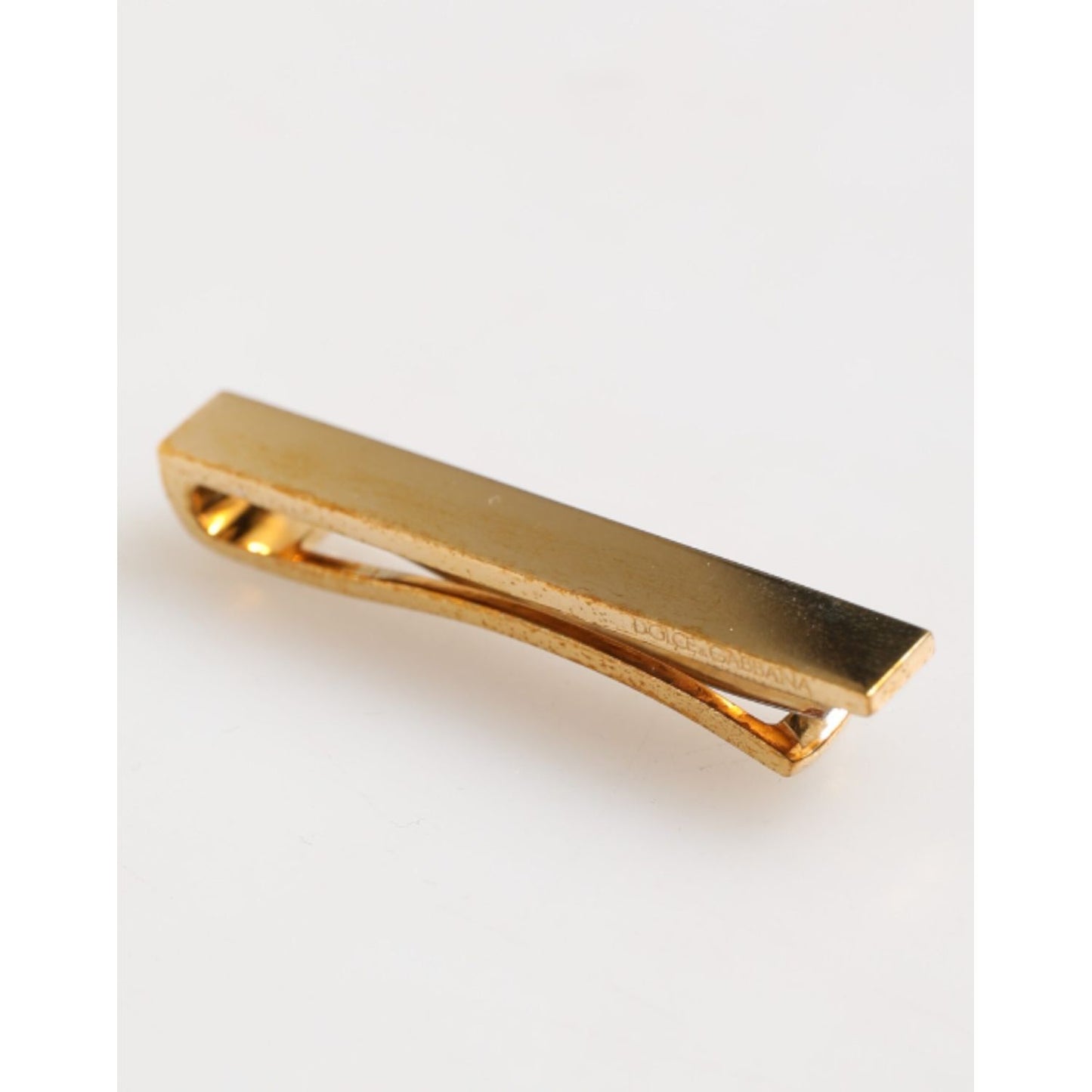 Dolce & Gabbana Gold Tone Brass Logo Branded Men Accessory Tie Clip Bar in gold, elegant formal wear accessory.