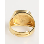 Dolce & Gabbana Gold Tone Enamel Brass Signet DG Logo Adjustable Ring, inside view showcasing brass material and adjustable design.