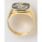 Dolce & Gabbana Gold Tone Enamel Brass Signet DG Logo Adjustable Ring with black enamel face and engraved logo.