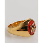 Dolce & Gabbana Gold Tone Real Brass Round Red DG Logo Men Ring with enamel logo focus, luxury fashion accessory