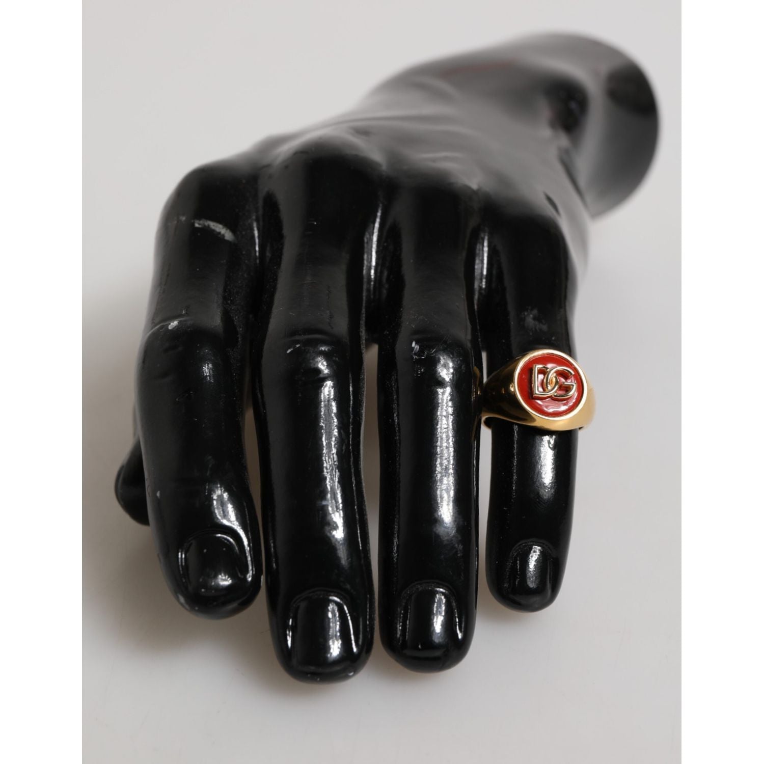 Dolce & Gabbana Gold Tone Real Brass Round Red DG Logo Men Ring