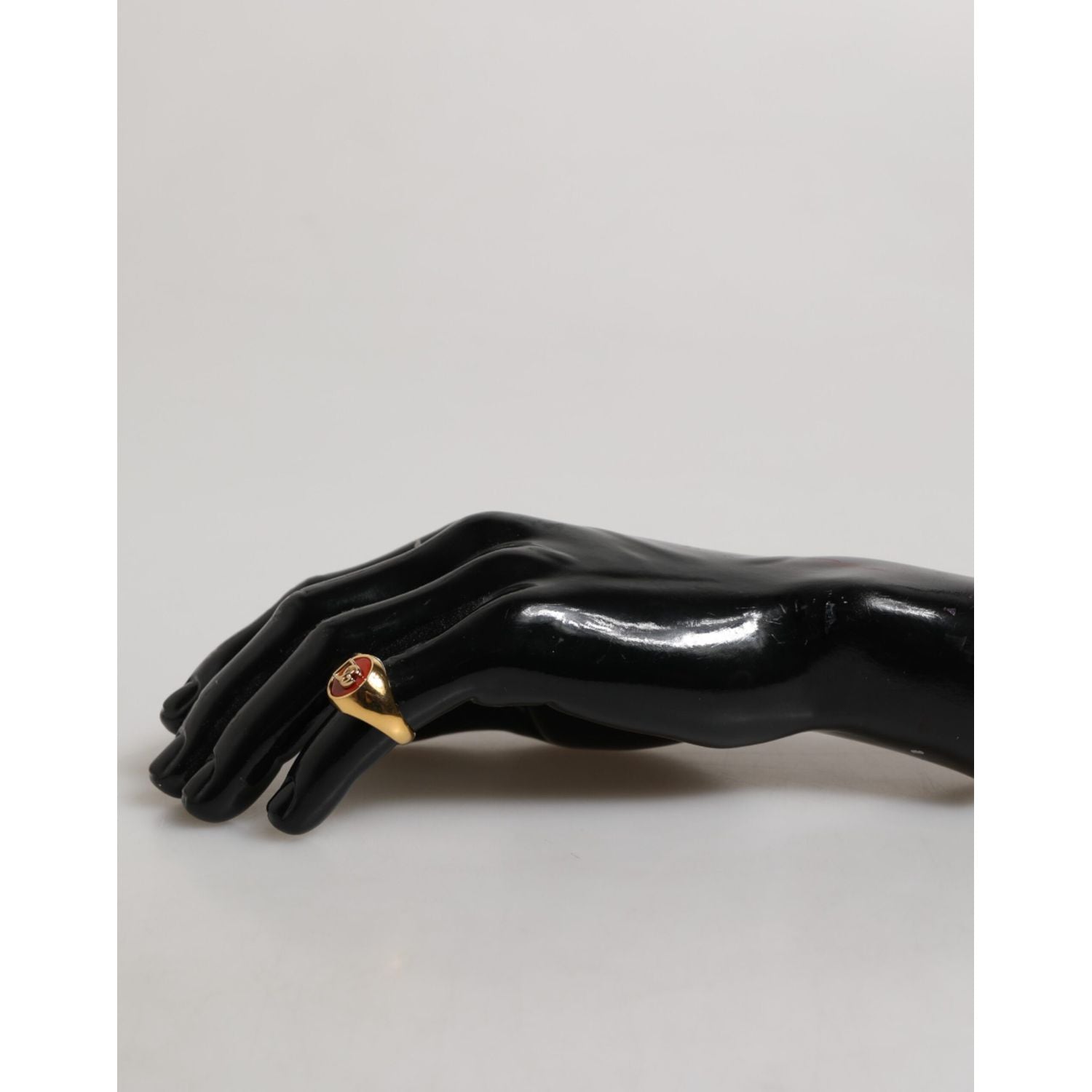 Dolce & Gabbana Gold Tone Real Brass Round Red DG Logo Men Ring