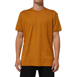 Dolce & Gabbana Golden Brown Crew Neck Short Sleeve T-shirt in premium cotton, modeled by a person, showcasing Italian style and logo details.