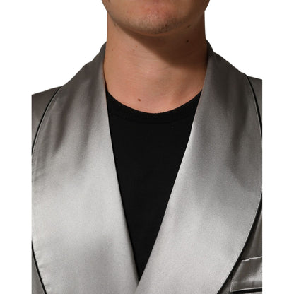 Dolce & Gabbana Gray Silk Satin Robe Embroidered Jacket