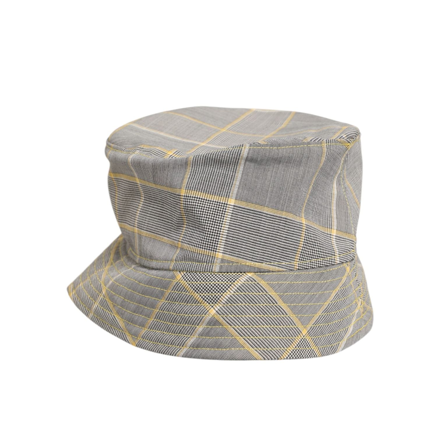 Dolce & Gabbana Gray Yellow Wool Blend Plaid Bucket Cap Men Hat