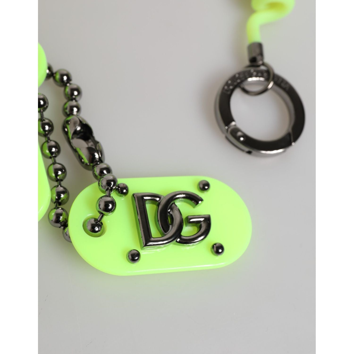 Dolce & Gabbana Green Springy Key Holder DG Logo Men's Keychain Keyring
