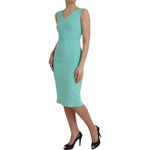 Dolce & Gabbana Green Viscose Sleeveless Sheath Midi Dress on model, elegant and chic design for versatile occasions.
