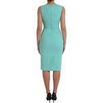 Back view of Dolce & Gabbana Green Viscose Sleeveless Sheath Midi Dress showcasing sleek design and flattering contour.