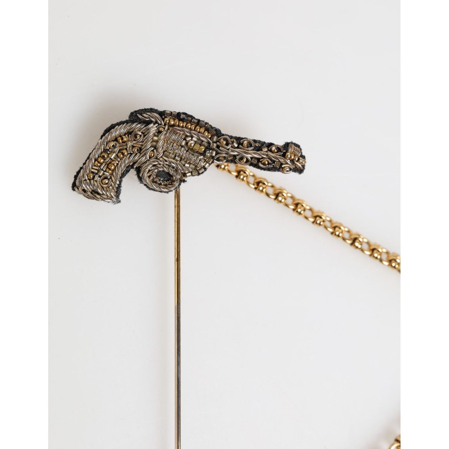 Dolce & Gabbana Lapel Pin Brass Copper Revolver Men Accessories Brooch with vintage-style design in gold-tone finish.