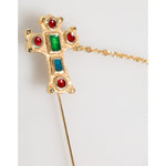 Dolce & Gabbana Lapel Pin Cross Logo Gold Chain Mens Accessories Brooch with colorful stones