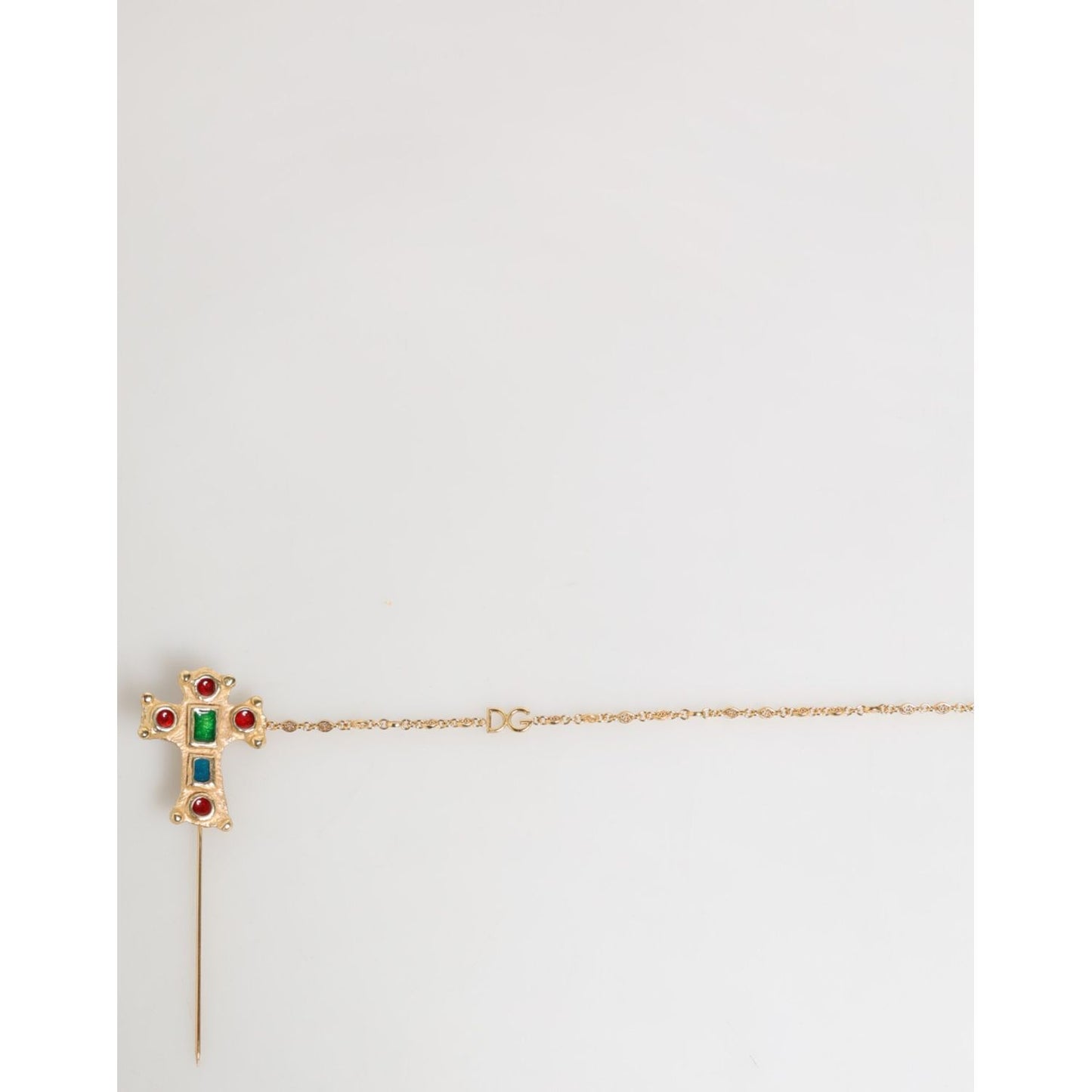 Dolce & Gabbana Lapel Pin Cross Logo Gold Chain Mens Accessories Brooch in polished gold-tone with enamel details and iconic DG branding.
