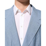 Dolce & Gabbana Light Blue Linen Double Breasted Men Jacket Blazer featuring premium Italian tailoring and modern design.