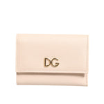 Dolce & Gabbana Light Pink Calf Leather DG Logo French Flap Wallet with gold-tone logo and snap closure.