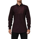 Dolce & Gabbana Maroon Cotton Collared GOLD Formal Dress Shirt featuring long sleeves and elegant gold accents.