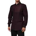 Dolce & Gabbana Maroon Cotton Collared GOLD Formal Dress Shirt, men's luxury long sleeve attire for elegant occasions.