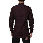 Man wearing Dolce & Gabbana Maroon Cotton Collared GOLD Formal Dress Shirt, view from the back showcasing elegant design.